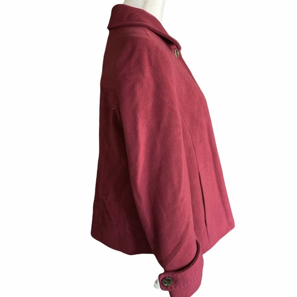 Lands End Swing Pea Coat Overcoat Sz 8P Wool Cashmere Blend Wine Red - Picture 2 of 10